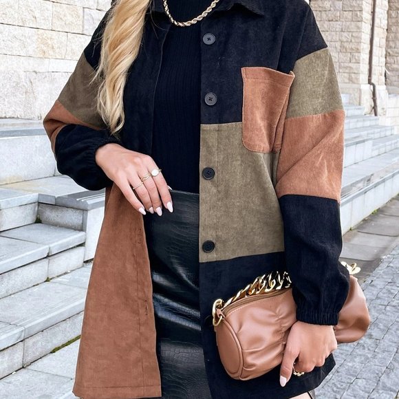 Trendy Colorblock Corduroy Shacket - Picture 4 of 4